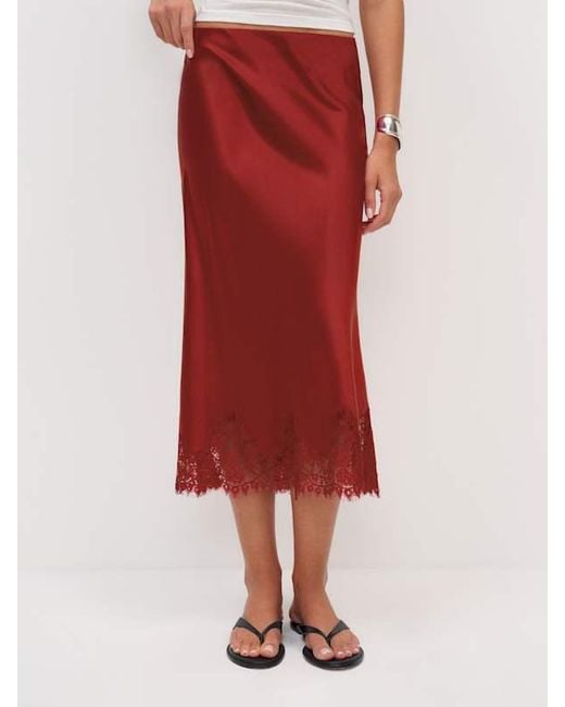 Reformation Red Carolina Silk Skirt