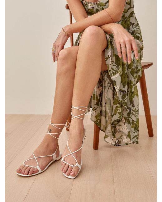 Reformation Alize Lace Up Flat Sandal in White | Lyst Canada