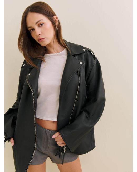 Reformation Black Veda Doyer Leather Jacket Pebble