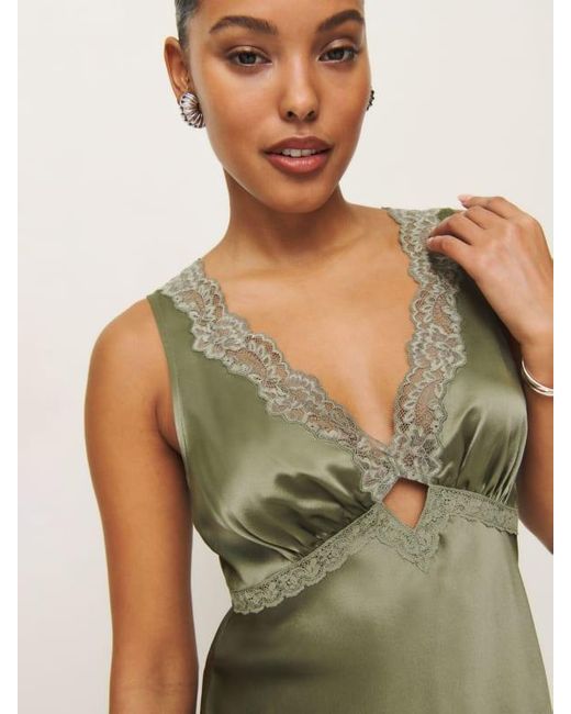 Reformation Green Aliceyn Silk Top