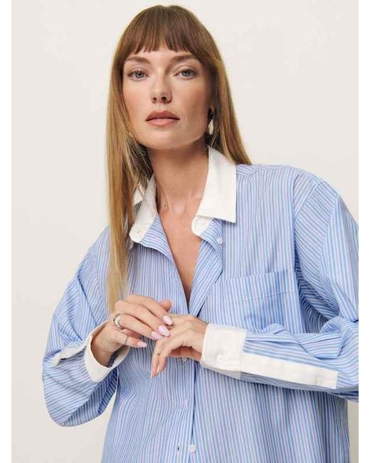 Reformation Blue Eli Oversized Shirt Stripe