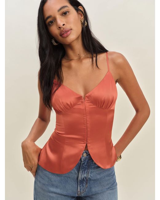 Reformation Red Lumi Silk Top