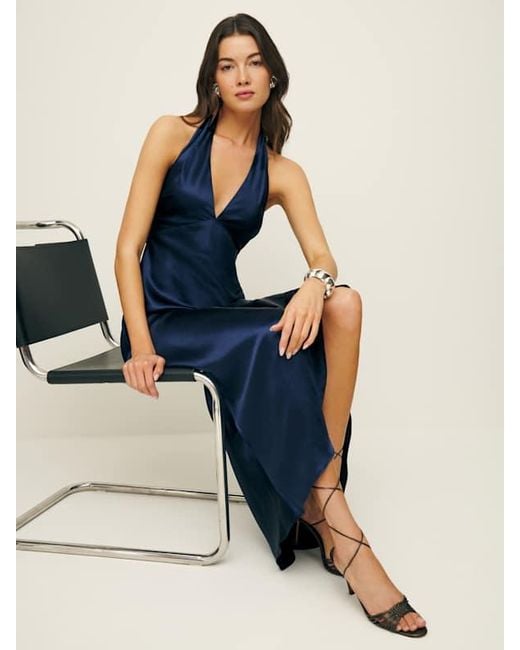 Reformation Blue Daniela Silk Dress