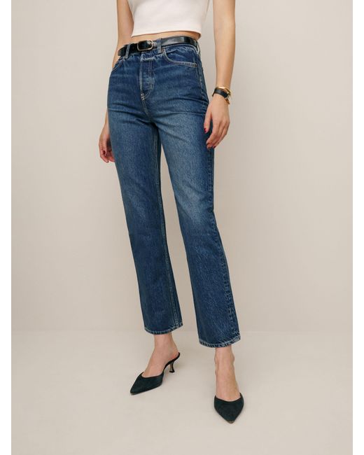 Reformation Blue Cynthia High Rise Straight Cropped Jeans