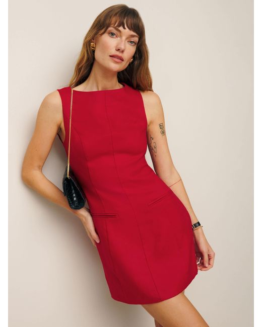 Reformation Red Petites Citron Linen Dress