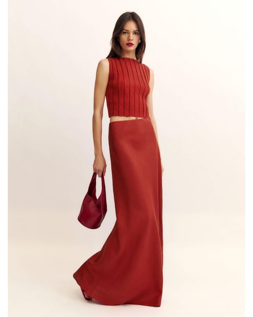 Reformation Red Bella Linen Skirt 4