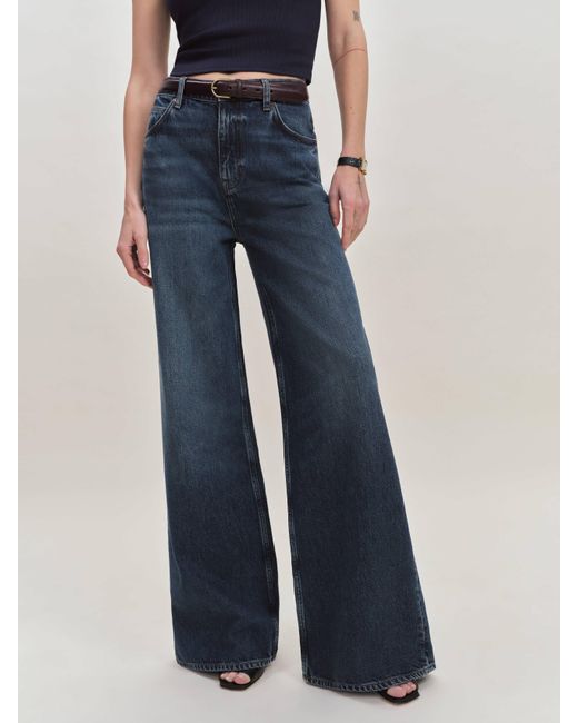 Reformation Blue Eden Mid Rise Wide Leg Jeans Denim