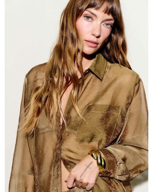 Reformation Brown Oversized Sheer Button-Up Shirt