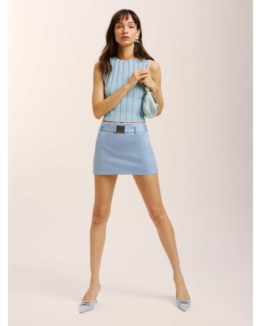 Reformation Blue Carla Low Waist Belted Satin Skirt