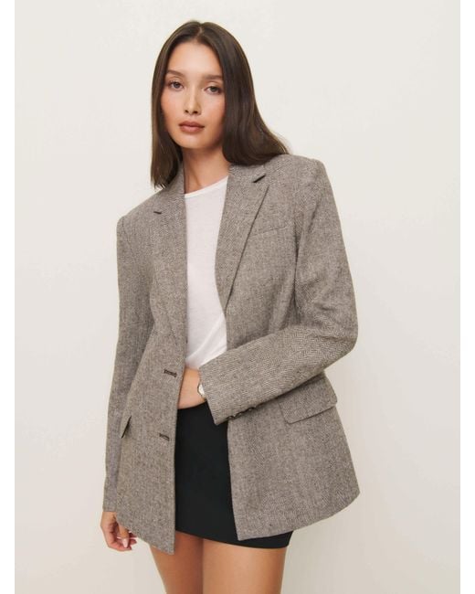 Reformation Gray James Relaxed Blazer Herringbone