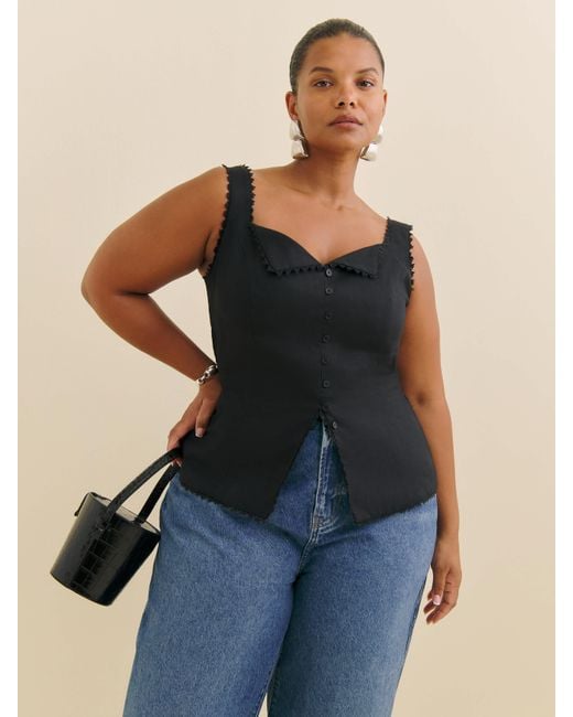 Reformation Blue Viola Linen Top Es