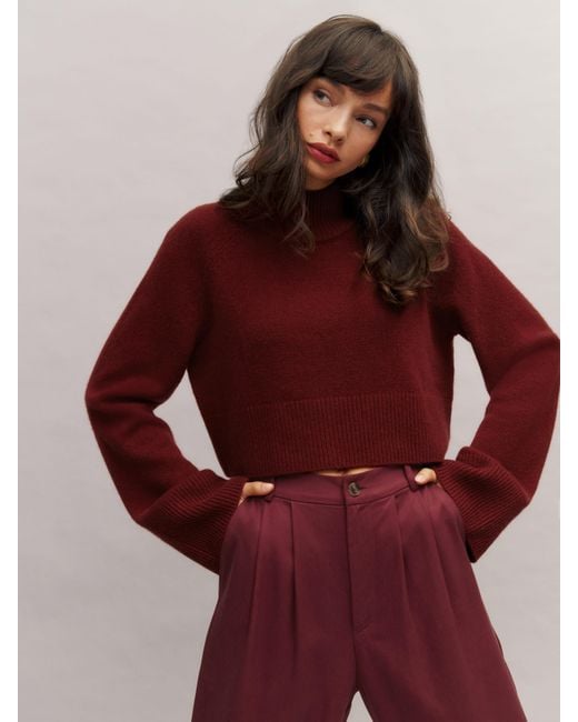 Reformation Red Garrett Cashmere Cropped Turtleneck