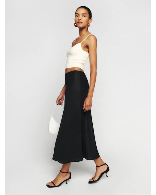 Reformation Black Layla Linen Skirt