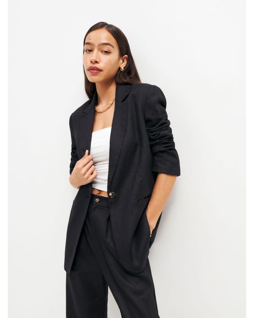 Reformation Black The Classic Relaxed Linen Blazer