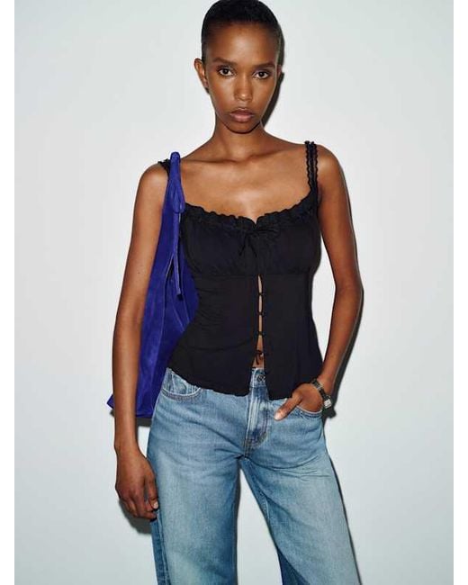 Reformation Blue Eveline Top Lace