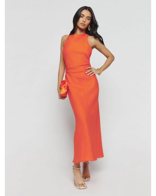 Reformation Orange Casette Linen Dress