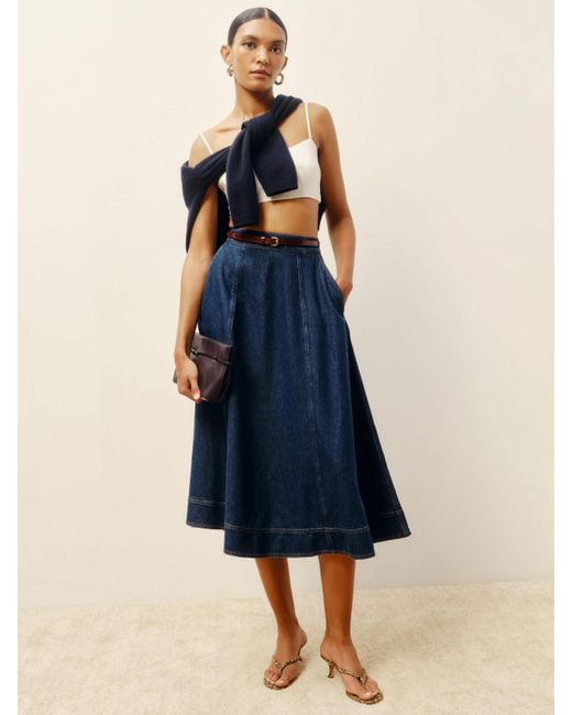 Reformation Blue Delilah Denim Midi Skirt