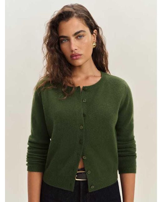 Reformation Green Clara Cashmere Crew Cardigan