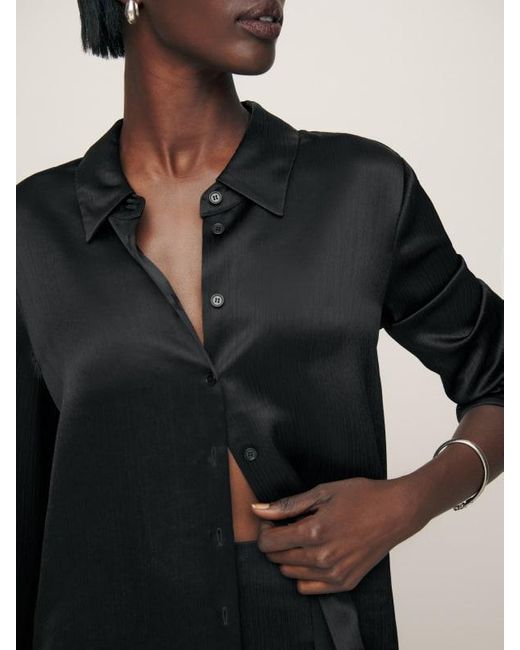 Reformation Black Sky Relaxed Satin Top