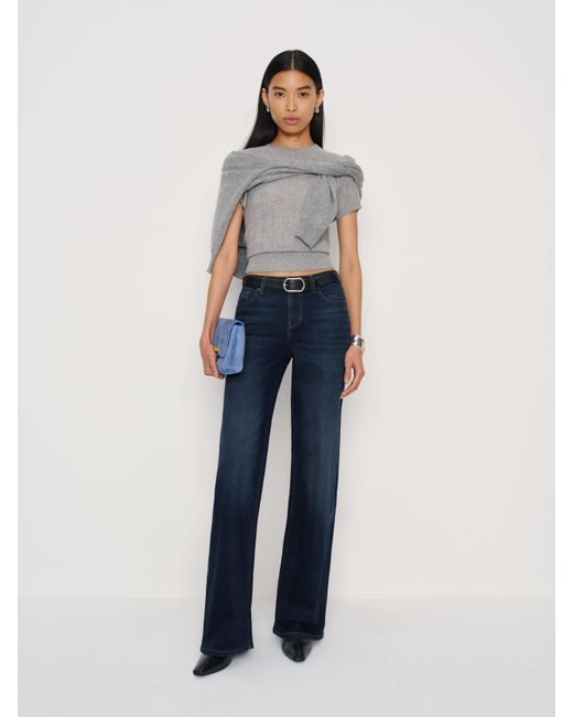 Reformation Blue Greta Super Stretch Low Rise Wide Leg Jeans Denim