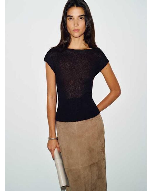 Reformation Black Rhiannon Sheer Alpaca Sweater Top