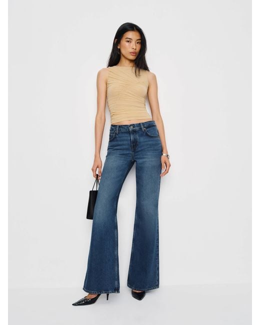 Reformation Blue Kara Low Rise Loose Flare Jeans Denim