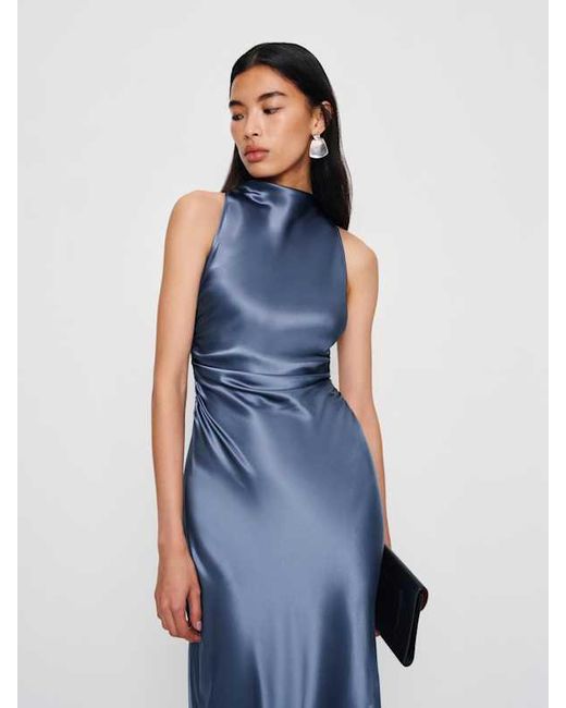 Reformation Blue Casette Silk Dress 8