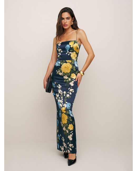 frankie silk dress blue Tennessee Satin Midi Dress