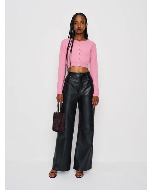 Reformation Pink Janie Cashmere Crew Cardigan