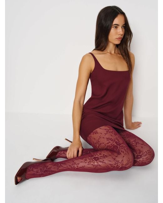 Reformation Red Swedish Stockings Rosa Lace Tights Deep