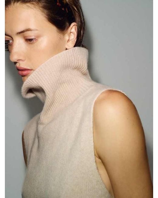Reformation White Flora Cashmere Sleeveless Turtleneck