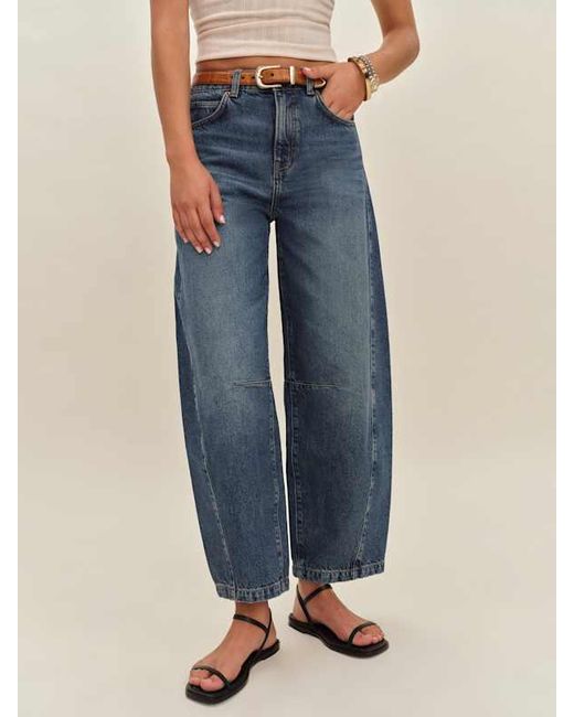 Reformation Blue Tyler Mid Rise Barrel Jeans