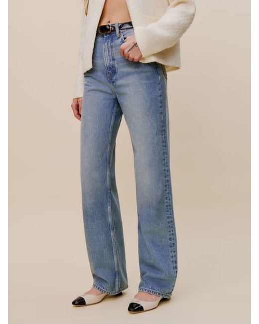 Reformation Blue Cary High Rise Slouchy Straight Leg Jeans