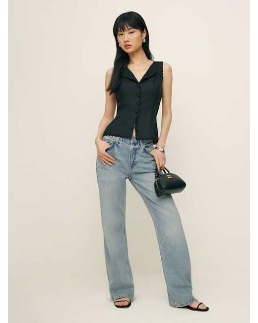 Reformation Blue Amela Linen Top