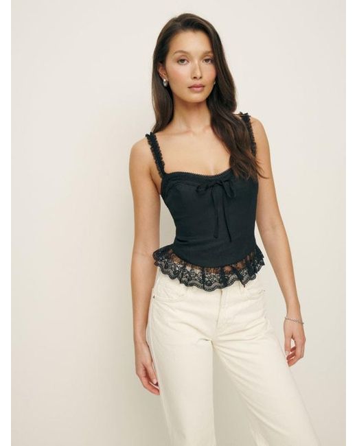 Reformation Black Paola Linen Top