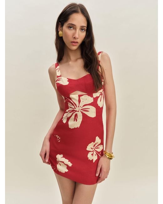 Reformation Red Belma Linen Dress 8