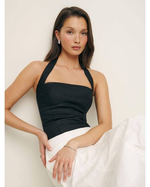 Reformation Black Malika Linen Top