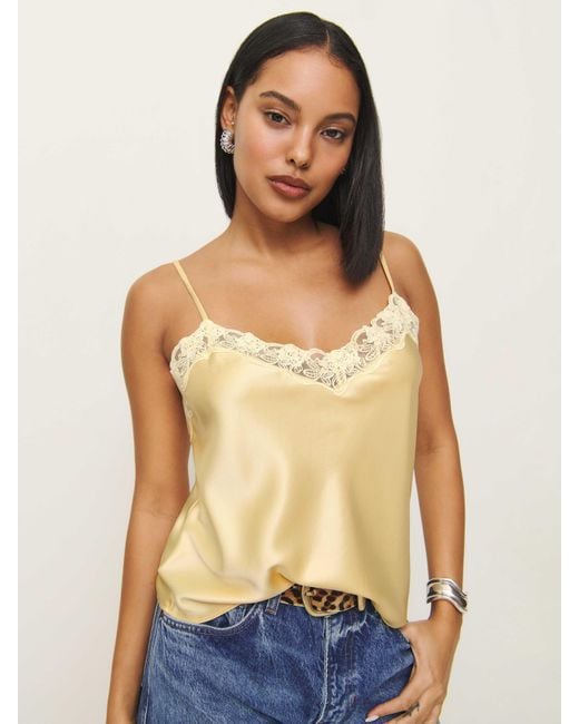 Reformation Yellow Casey Satin Top