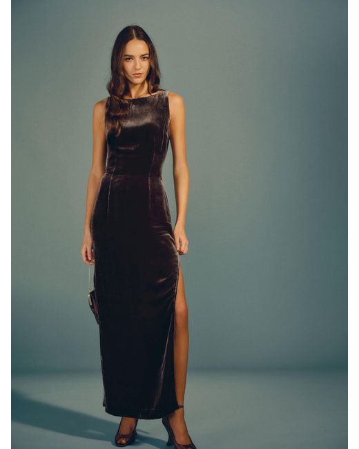 Reformation Green Romy Velvet Dress