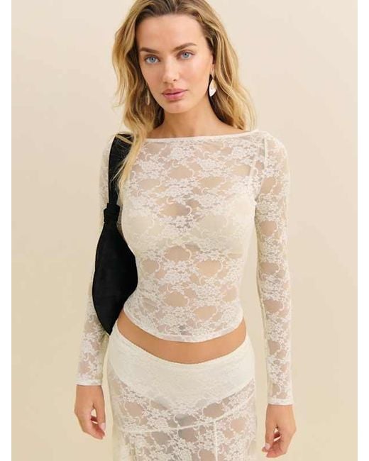 Reformation Pink Adriano Lace Knit Top Lace