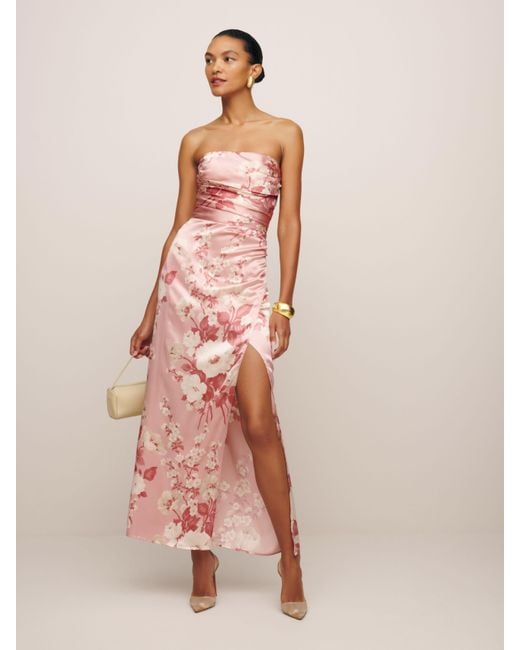 Reformation Pink Barrow Silk Dress