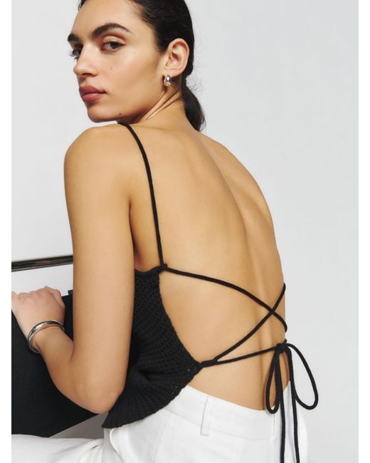 Reformation Black Linda Cotton Open Back Tank