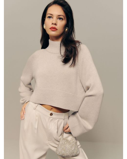 Reformation Natural Garrett Cashmere Cropped Turtleneck