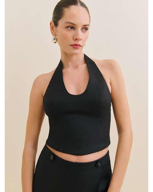 Reformation Black Sasha Linen Top