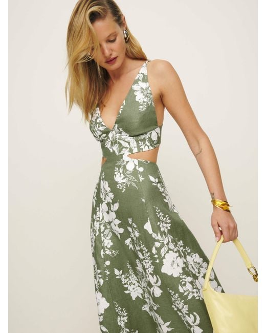 Reformation Green Samara Linen Dress