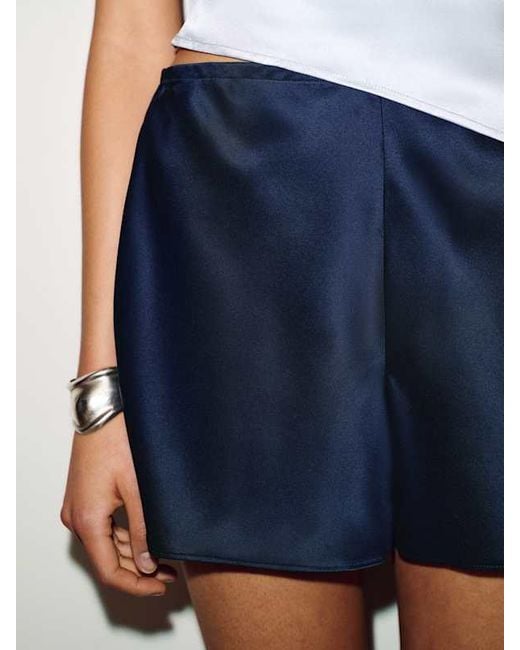 Reformation Blue Gale Silk Mid Rise Short