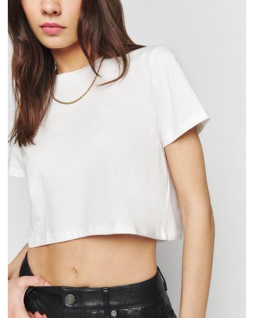 Reformation White Cropped Classic Crew Tee