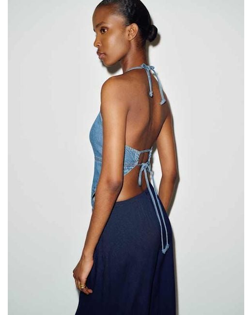 Reformation Blue Dana Denim Halter Top