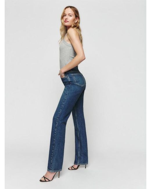 Reformation Blue Cynthia High Rise Straight Long Jeans