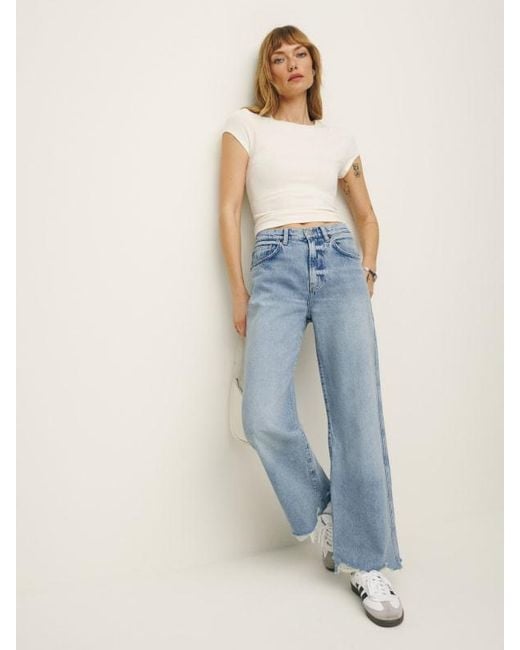 Reformation Blue Val 90S Mid Rise Wide Leg Cropped Jeans